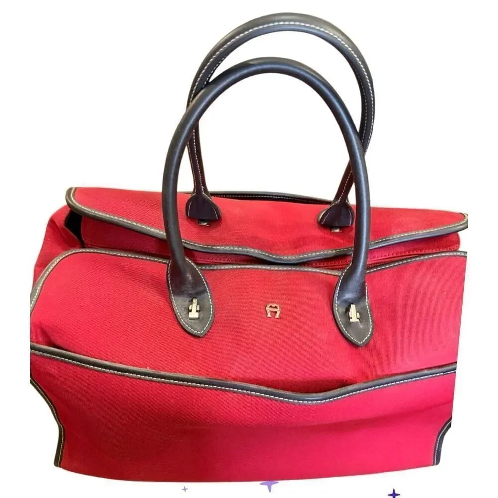 Etienne Aigner Medium Duffel Bag Red Zip Top Weekender
